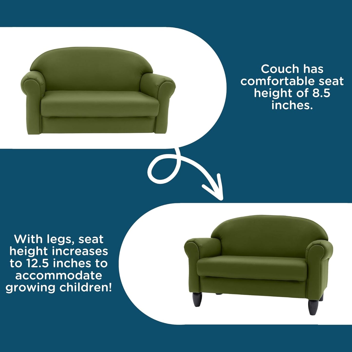 Children's Factory As We Grow Chair and Couch, Flexible Seating for Daycare or Preschool, Kids Reading Couch, Playroom Furniture, Sage