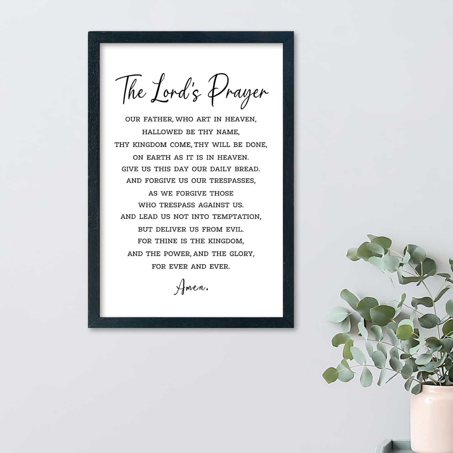 LuZhiQiang The Lords Prayer Wall Decor 16"×11" Our Father Prayer Bible Verse Sign Wood Framed Wall Hanging Art (Black)