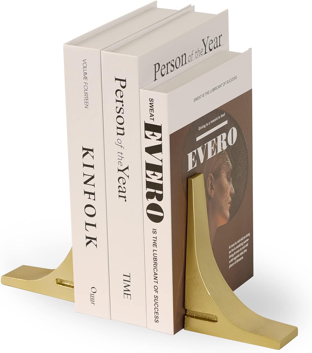 Ambipolar Gold Cast Iron Bookends, Sharp Triangle Theme, Decorative Bookends for Living Room, Office, Desktop, Bookshelves Decor, Bookends for Heavy Books