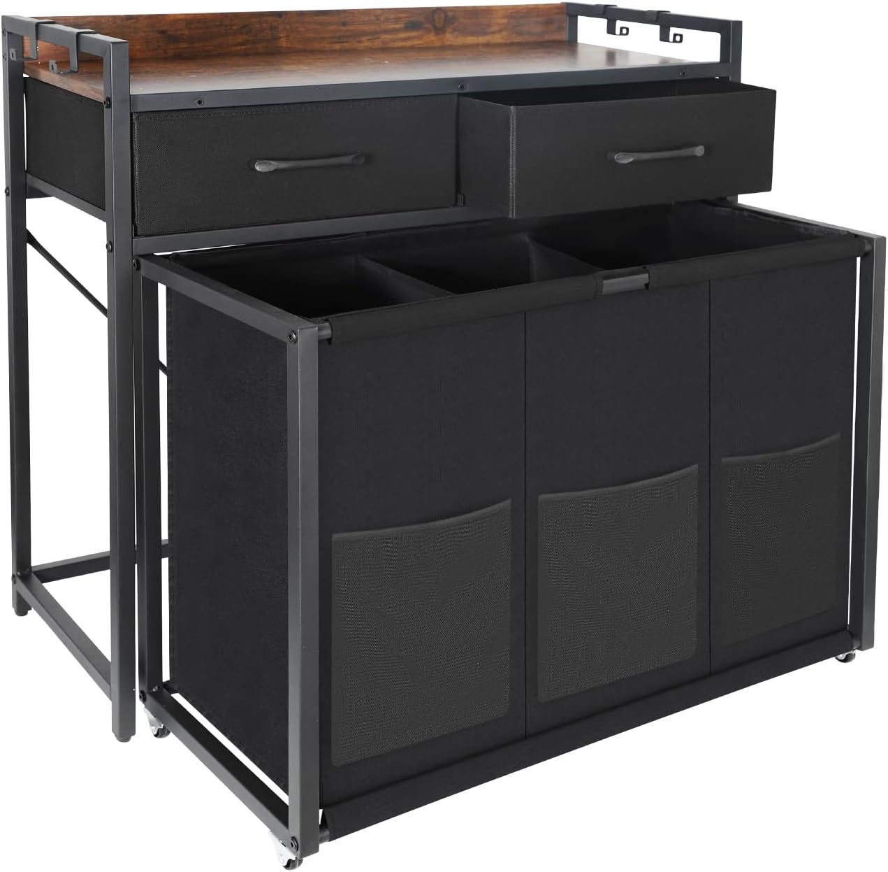 Rolling Laundry Sorter with wheels, Laundry Hamper 3 Section with shelf - 3 × 10.5 Gal (120L) Capacity, Laundry Basket with Drawers for Clothes-1 Storage Shelf, Laundry Organizer for Laundry Room