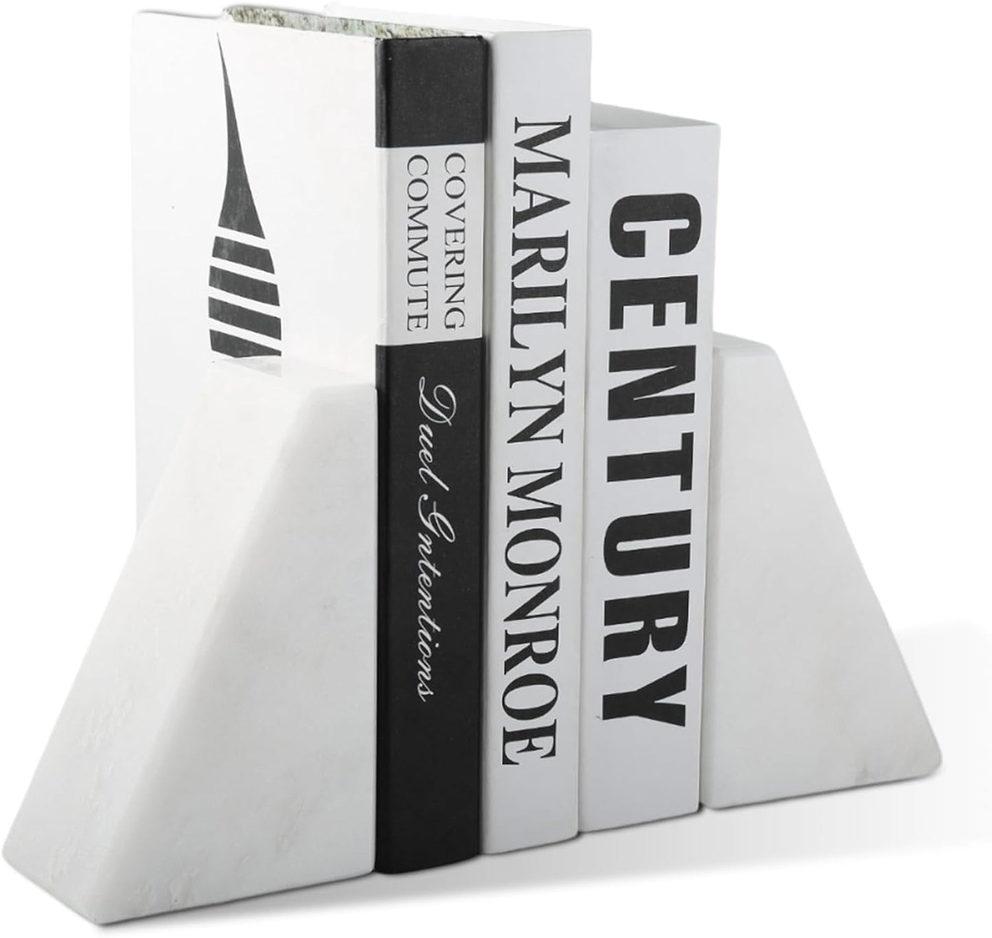 Marble Book Ends Decorative, Unique Bookends for Shelves, White Stone Bookends Holds Heavy Books, Weighted Book Holder Stopper for Home Office Desk Bookshelf Decoration, Set of 2