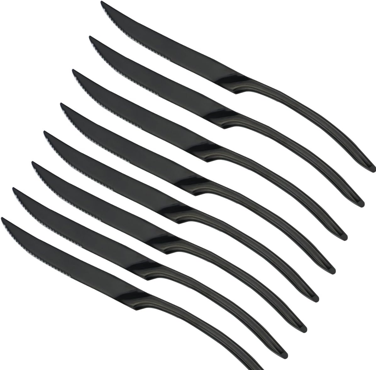 JASHII 18/10 Stainless Steel 8 Piece Mirror Polished Black Steak Knife Black Utensil Set