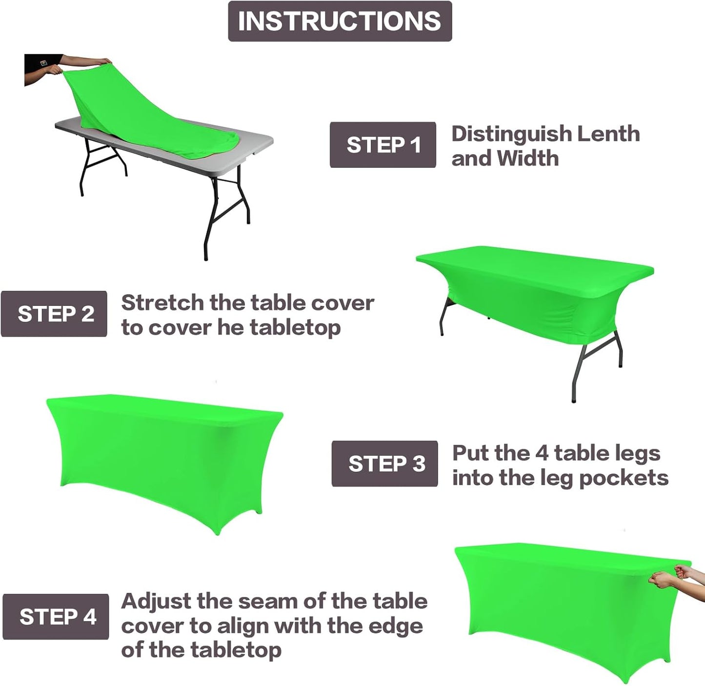 IVAPUPU 2 Pack 8FT Table Cloth for Rectangular Fitted Events Stretch Green Table Covers Washable Spandex Tablecloth Protector for Party, Wedding, Cocktail, Banquet, Festival