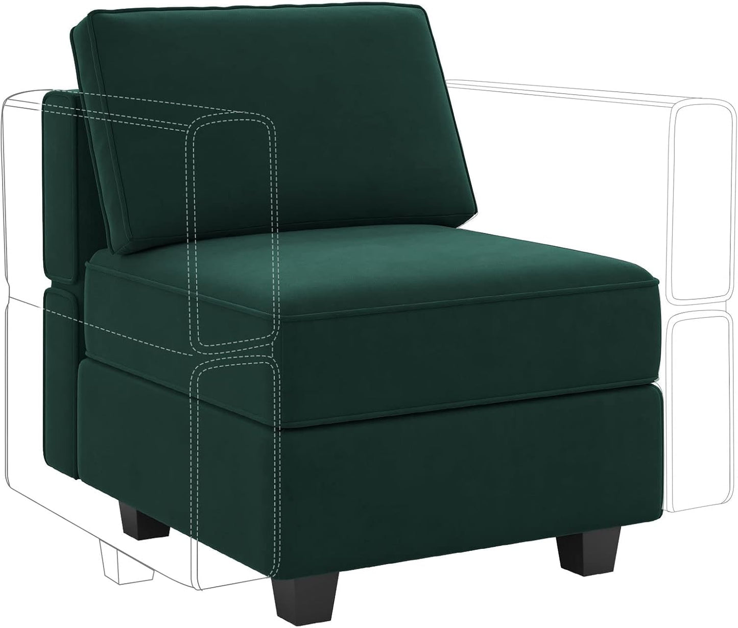 Belffin Modular Sofa Middle Module with Storage for Modular Sectional Sofa Couch Velvet Accent Armless Chair Green