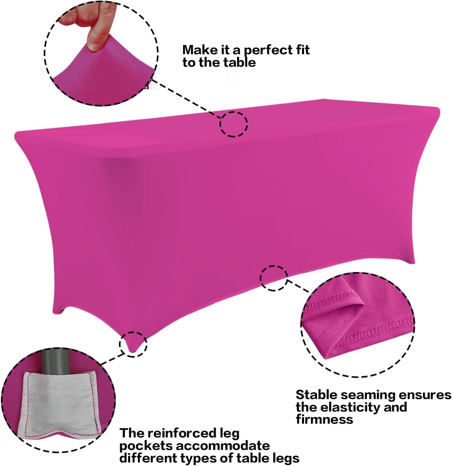 IVAPUPU 8FT Table Cloth for Rectangular Fitted Events Stretch Fuchsia Table Covers Washable Cover Spandex Tablecloth Protector for Party, Wedding, Cocktail, Banquet, Festival