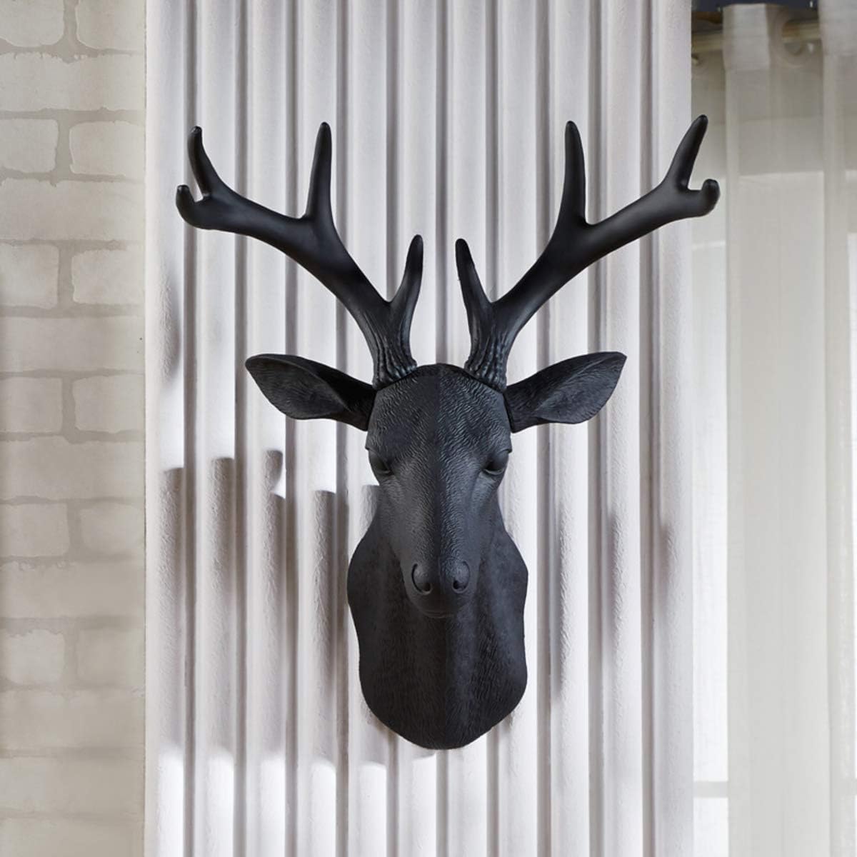 Notakia 20 Inch Large Wall Charmers Faux Deer Head Taxidermy - Handmade Farmhouse Rustic Wall Decor With Antlers (Black)