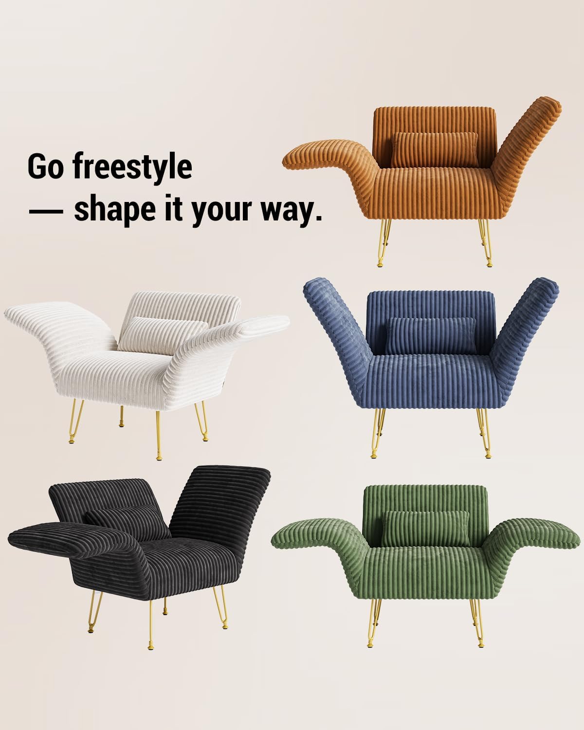 Txtin's Comfy Accent Chair Reading Chair for Bedroom Cozy Wing Arm Living Room Single Sofa Chair with Angle Adjustable Arms Brown Corduroy Easy Assembly