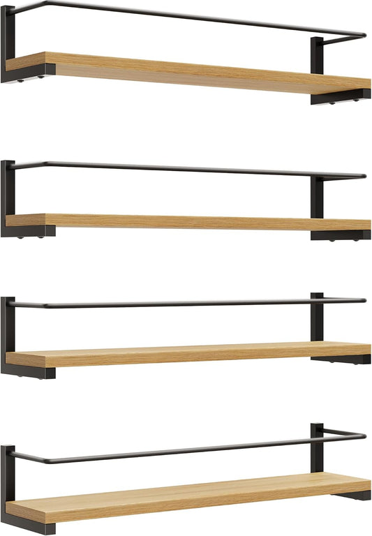 OROPY Spice Rack Wall Mounted, Rustic Wood Hanging Rack for Over The Stove, Kitchen Wall, 4 Pack