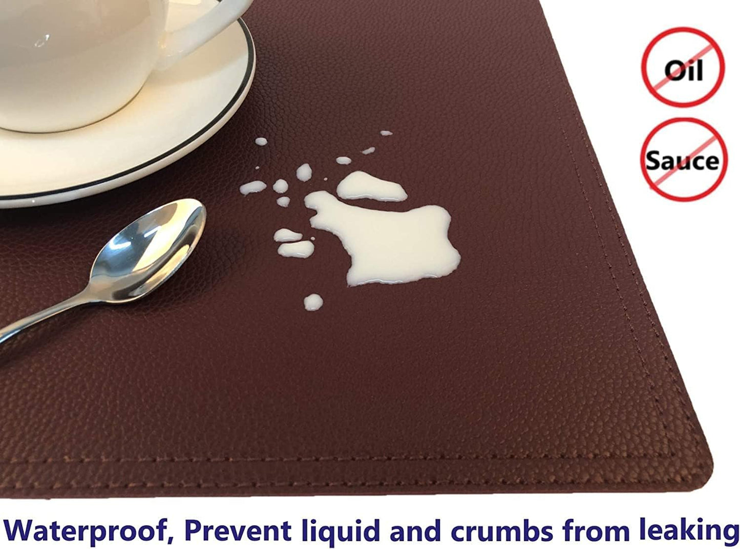 Set of 6 Faux Leather Placemats, PU Table Mats, Waterproof, Stain Resistant, Heat Resistant, Easy to Clean for Kitchen Dining Table,Conference Table