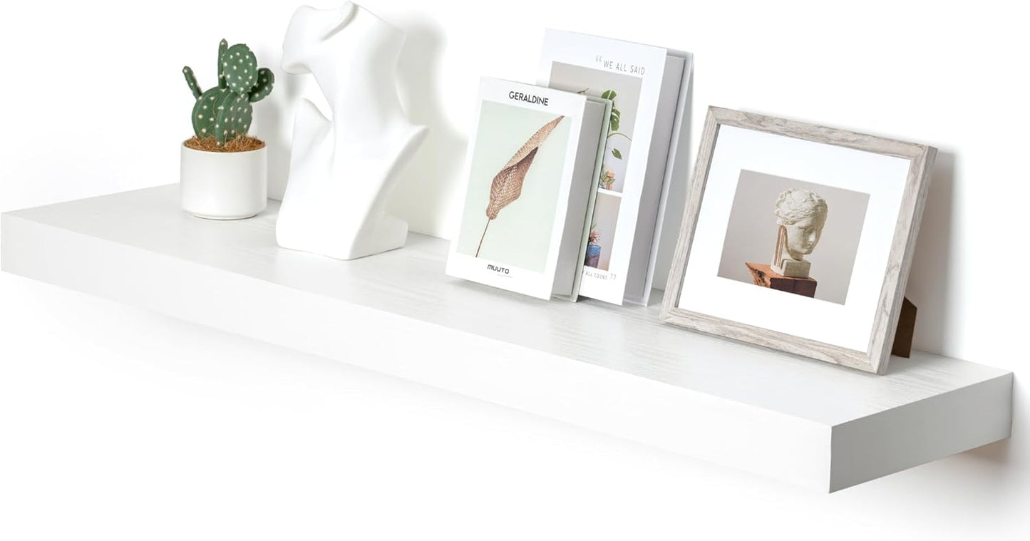 White Floating Shelves for Wall - 48 Inch Wide x 12 Inch Deep Wall Shelves Set of 1 - Rustic Wood Shelves for Living Room, Bathroom, Laundry Room, Bedroom, Kitchen, Home Office