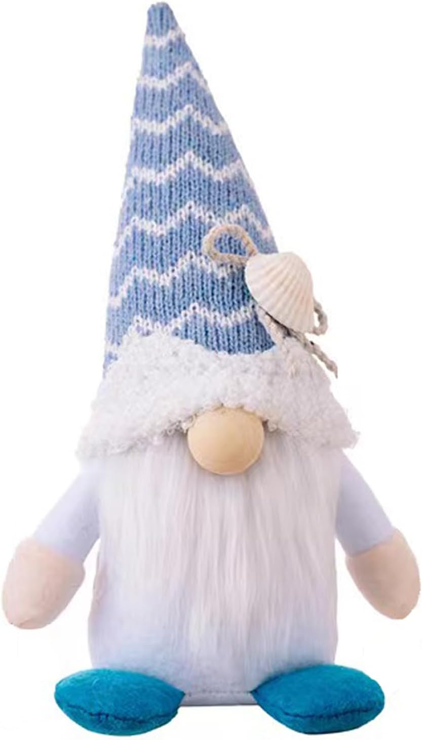 Summer Gnomes Decorations, Beach Gnome Plush Decor for Home Ocean Day Gnomes Tiered Tray Decor Handmade Tomte Swedish Nisse Scandinavian Elf Dwarf,Birthday Gnome Gifts, White