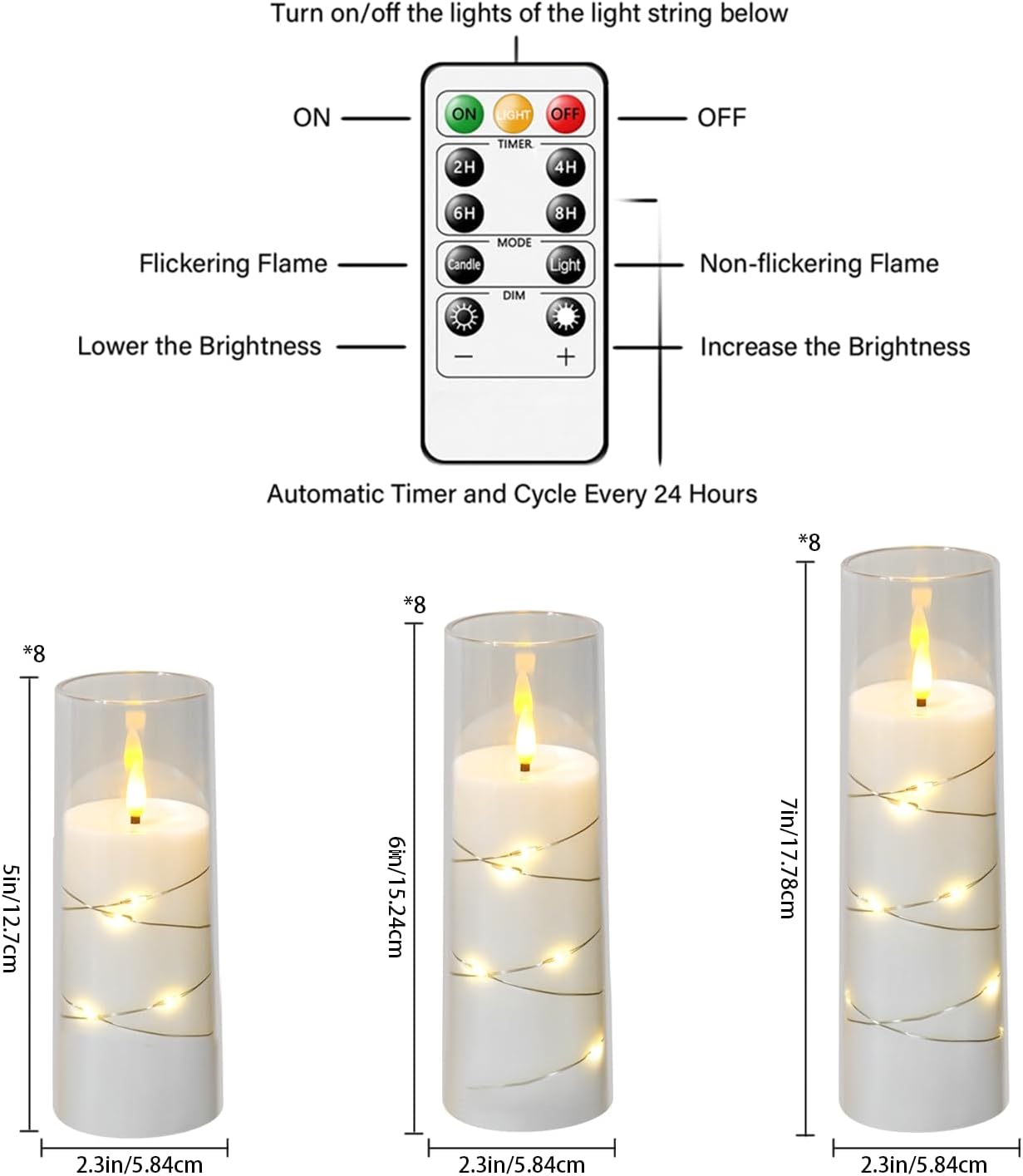 Flickering Flameless LED Candles,Battery Operated Candles 24 Pcs with Embedded Star String,Acrylic LED Pillar Candles with Remote,Suitable for Home Decoration to Create an Atmosphere (White)