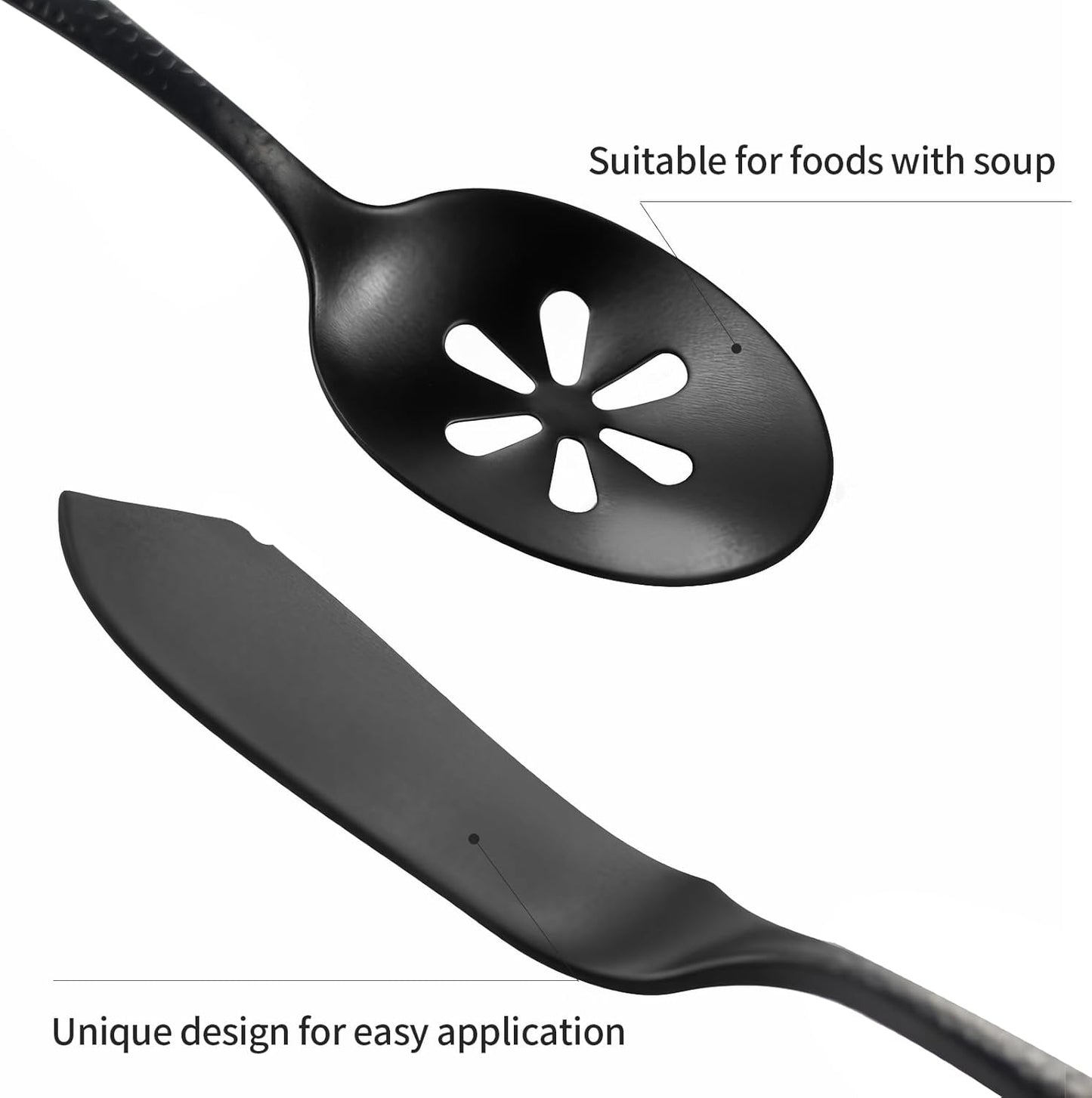 Silverware 45-Piece Matte Black Hammered Flatware Set with Serving Utensils, Stainless Steel Thick Handle Matte Polished Cutlery Set for Wedding Hotel Restaurant, Service for 8