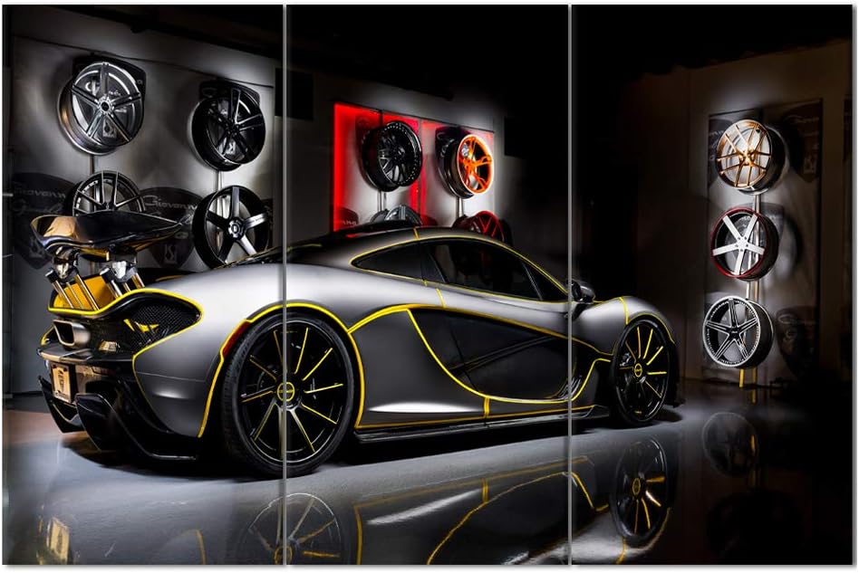 TUMOVO Wall Posters for Living Room Vintage Supercar Pictures Racing Car Concept Painting Canvas Modern Artwork Home Decor for Living Room Giclee Frame Stretched Ready to Hang 40 x 20inch x 3 Panels