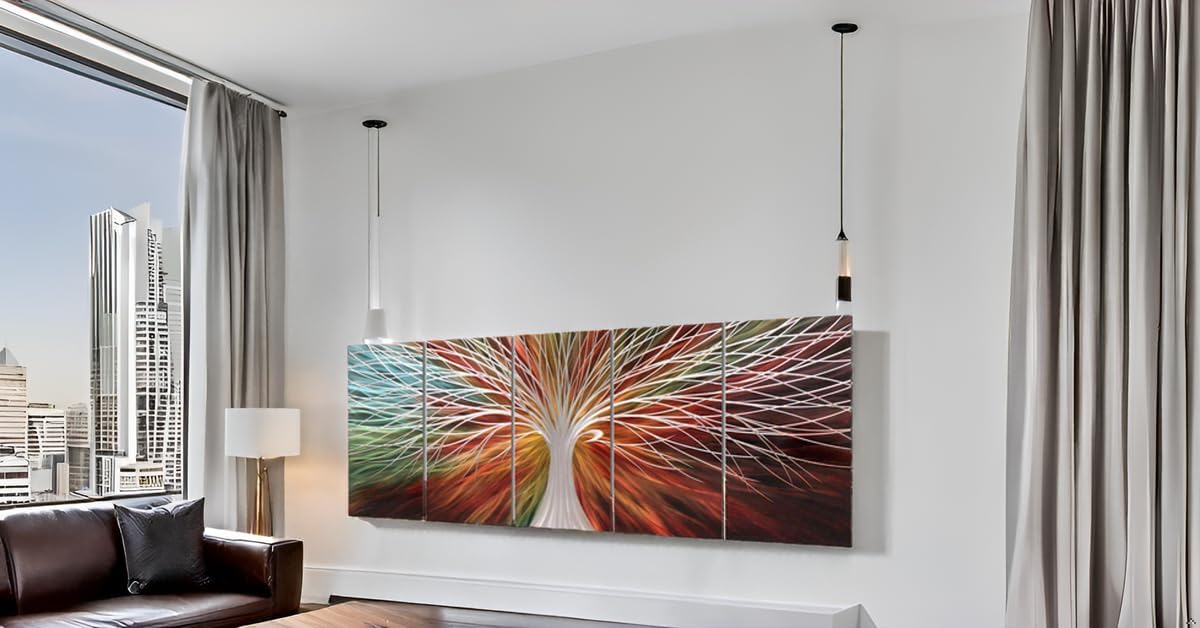 Yihui Arts Abstract Metal Wall Art - Tree Of Life Hand Crafted 5 Pieces Panels Large Big Unique 3D Aluminum Modern Contemporary Home Accent