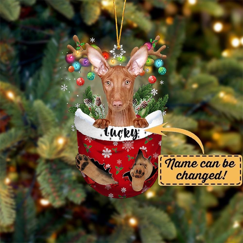 Pharaoh Hound Dog Christmas Ornament, Pharaoh Hound in Snow Pocket Christmas Tree Ornament, Dog Lovers Gift Idea Xmas Decor, Christmas Decorations for Tree, Christmas Ornament Gift for Dog Lovers