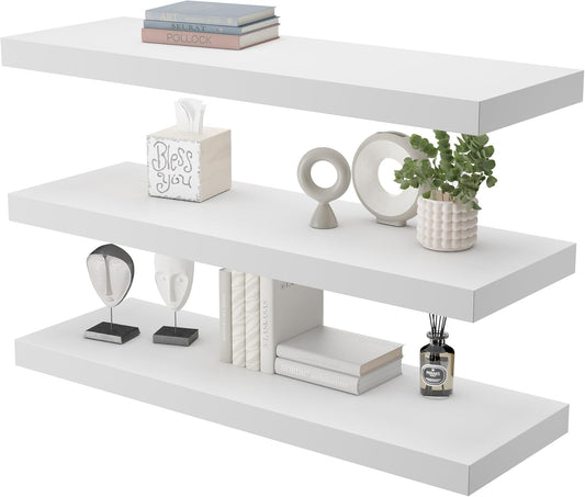 Large Floating Shelves for Wall Set of 3 Wooden Wall Shelves 36 in x 12.75 in x 2 in Room Decor Long Shelf with Invisible Wall Mount Bracket for Bedroom Kitchen Living Room White