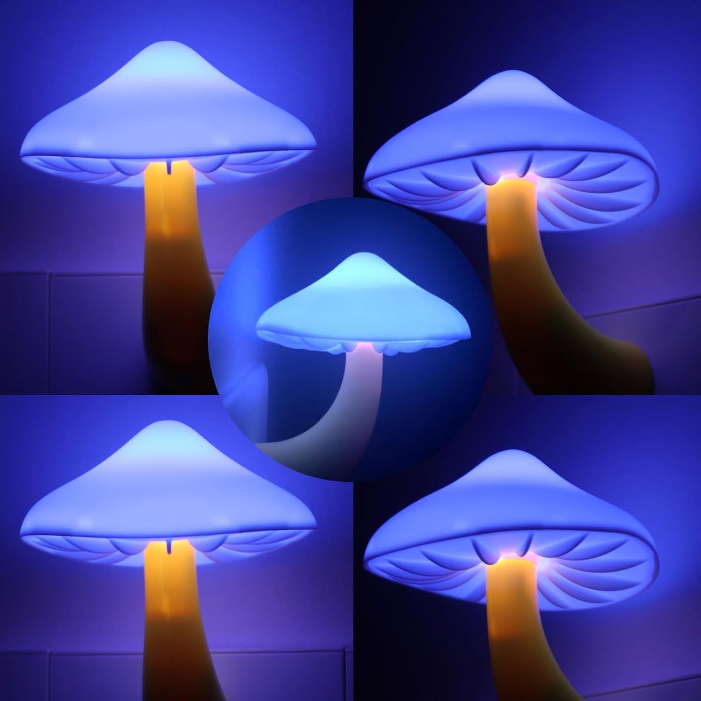 AUSAYE 5Pack LED Sensor Night Light Plug in Lamp Blue Cute Mushroom Night Lights for Adults Kids NightLight Bedroom,Bathroom,Toilet,Hallway,Stairs,Kitchen,Basement