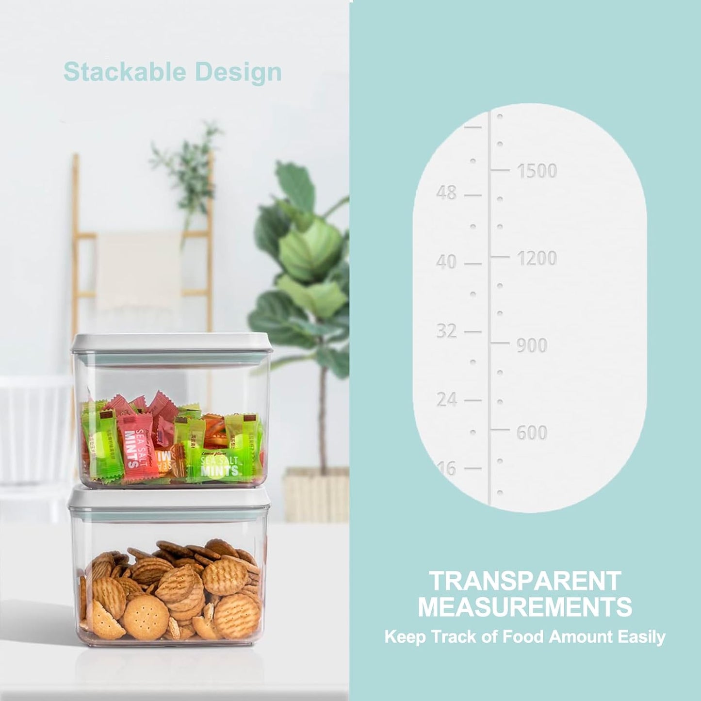 Pop Containers with Lids - Stackable Airtight Food Storage, Kitchen Pantry Storage Containers for Snacks Candy Salt Herbs Spices BPA-Free (8PCS (1.2 + 2.0 + 2.7 + 3.3 Qt) * 2)