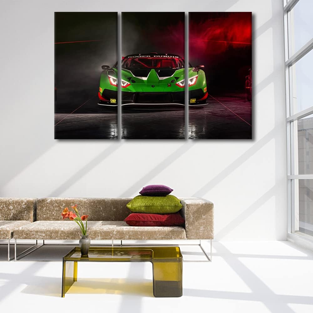 TUMOVO Canvas Wall Art for Living Room Green Sports Car Modern Home Decor Speed Racing Cars HD Printed Posters Artwork for Bedroom Office Wall Art Painting Bathroom Pictures Ready to Hang, 42" Wx28 H