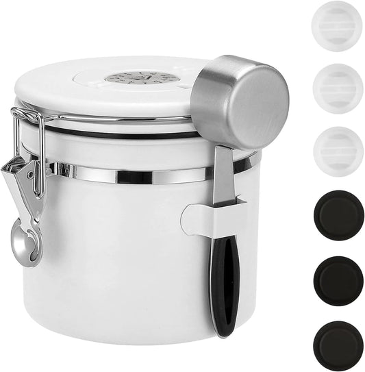 ShanSon Coffee Canister Airtight Coffee Container Stainless Steel Coffee Bean Storage Container with Scoop Coffee Canister for Beans Grounds Sugar Flour Tea Cereal,11OZ, White