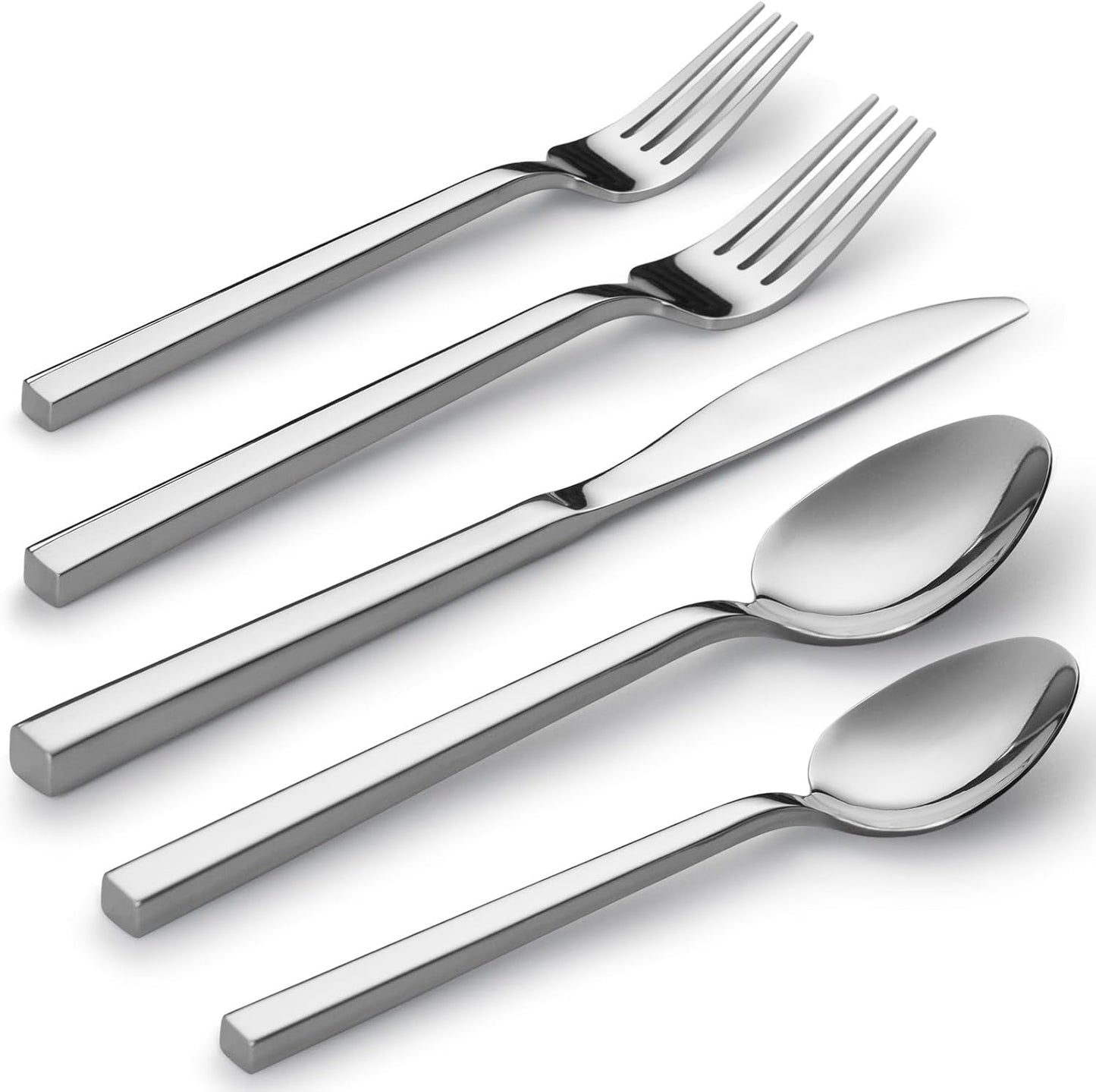Alata Cube 20-Piece Forged Stainless Steel Flatware Set Cutlery Set,Silverware Set Service for 4,Mirror Finish,Dishwasher Safe