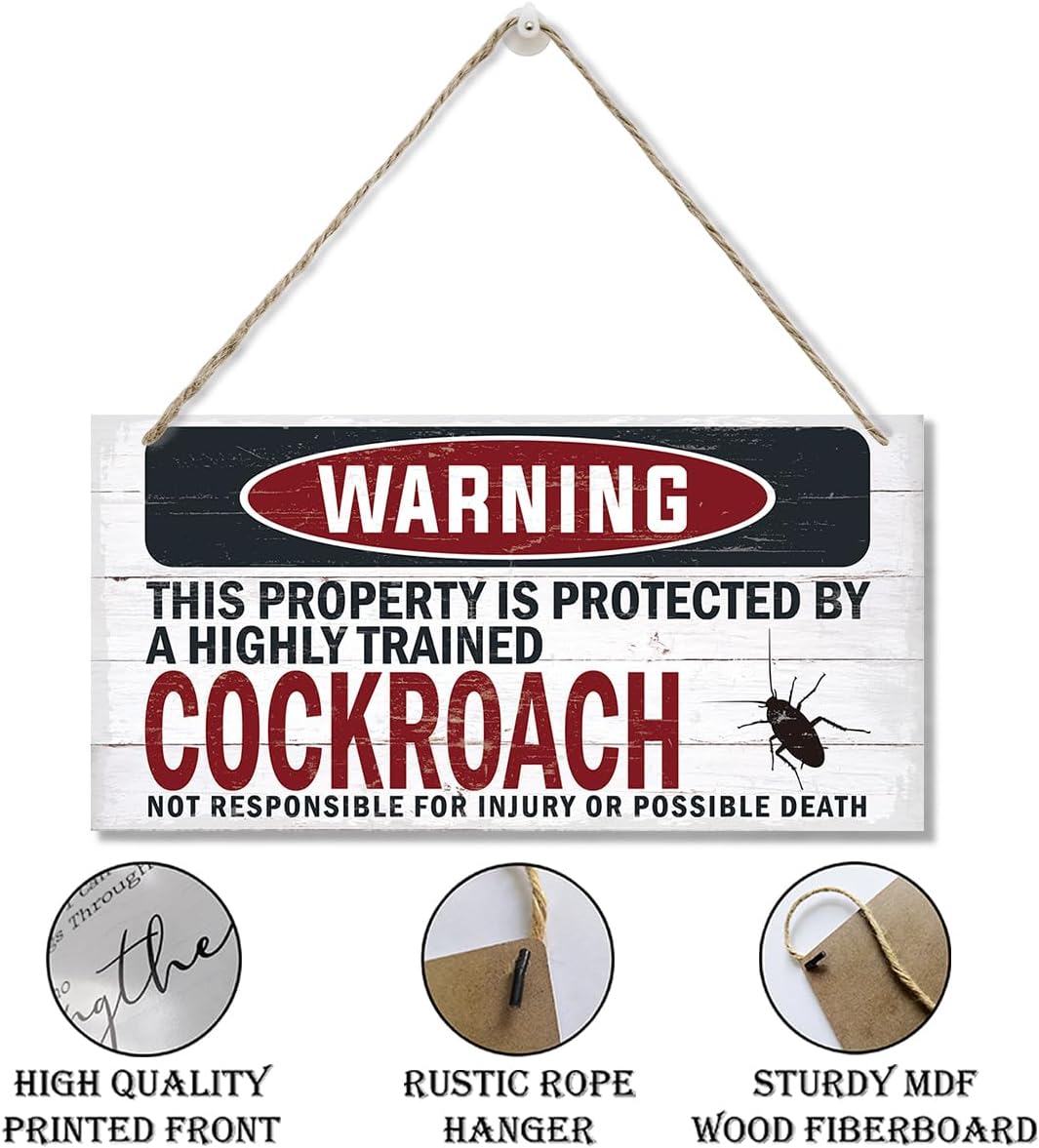 Warning Sign, Cockroach Warning Wood Plaque Sign, Funny Door Signs, Decorative Wood Hanging Suspension Plaque, Farmhouse Wooden Wall Decor, Outdoor Hanging Wooden Signs