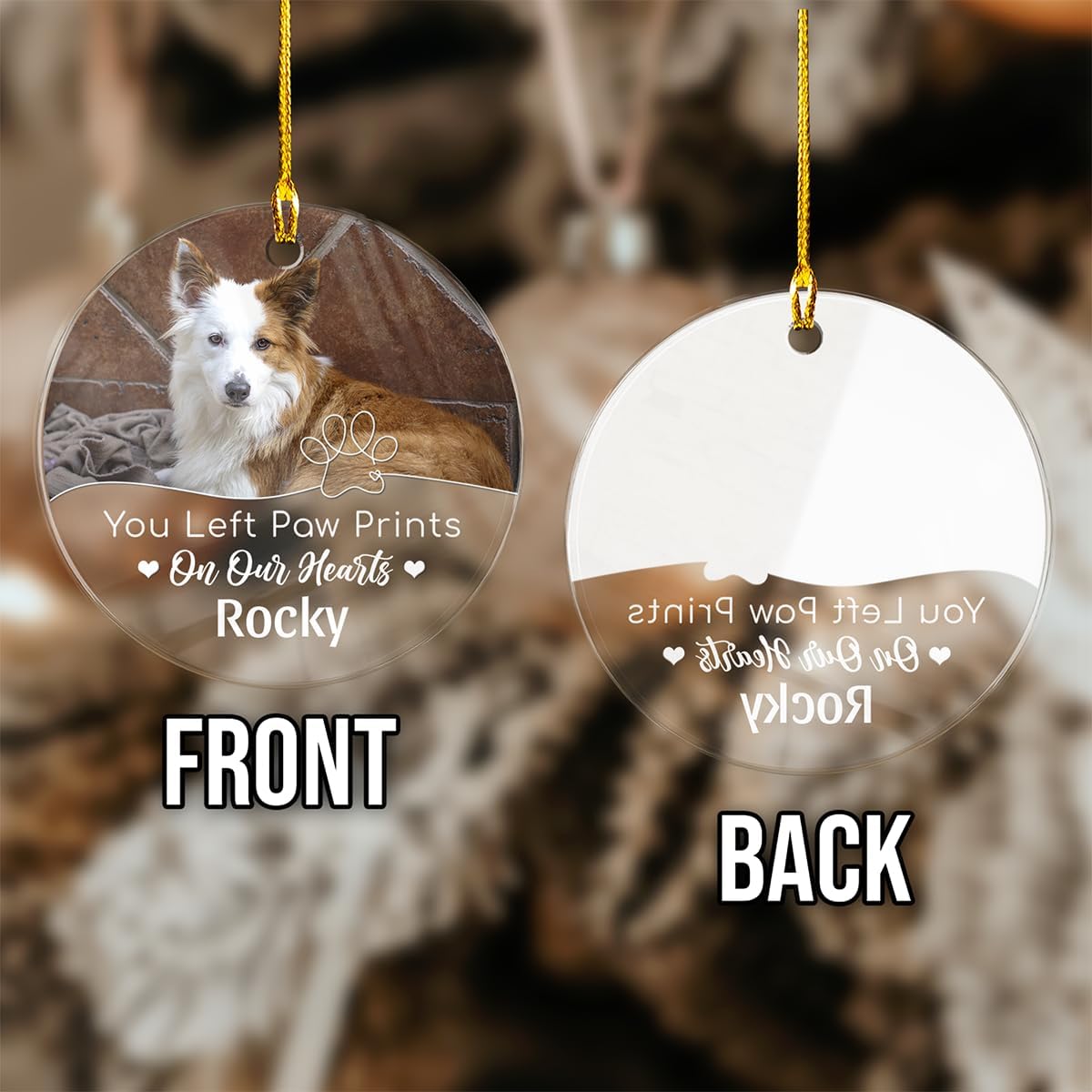 Pet Memorial Ornament Personalized Angel Dog Cat Photo Picture Acrylic Ornaments Custom Sympathy Keepsake Gifts Heaven Christmas Tree Bereavement Decoration Gift for Dogs Cats Moms Dads