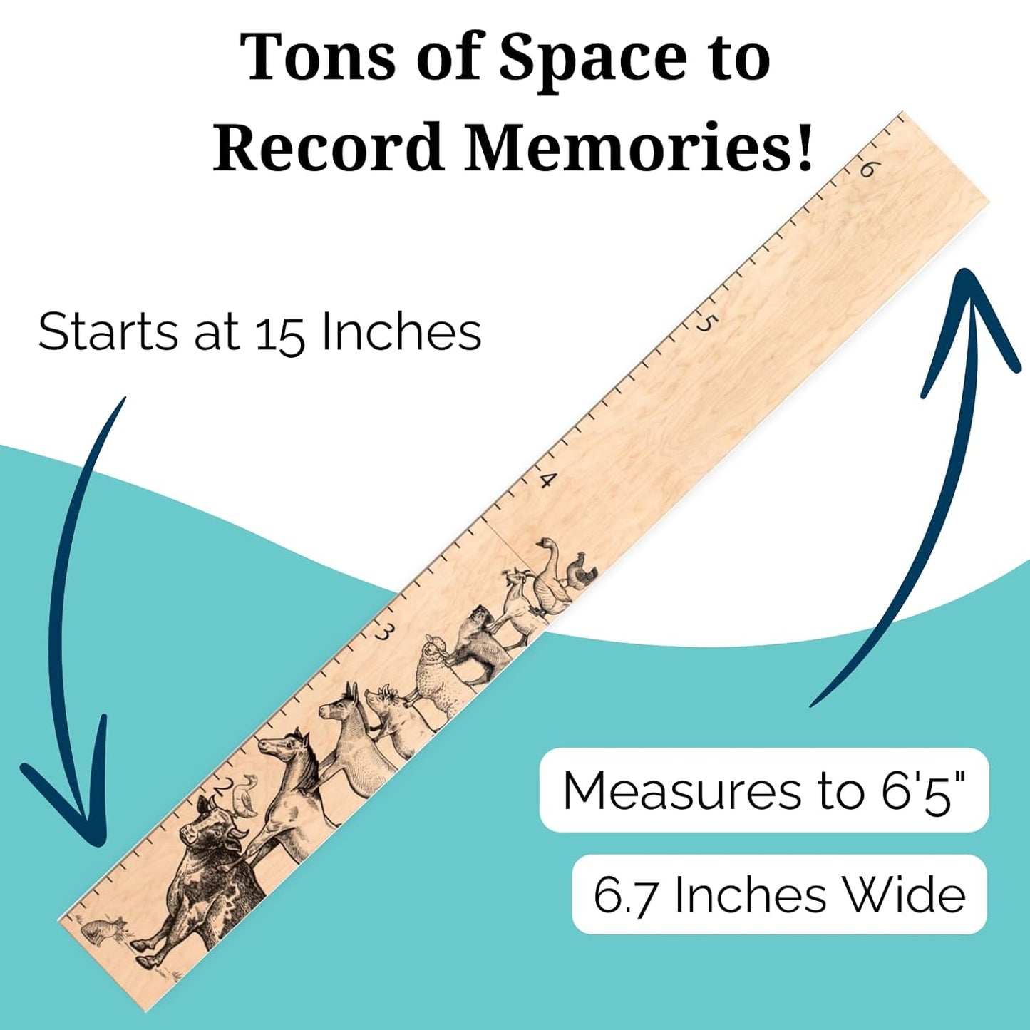 Wooden Growth Chart – Kids Height Chart, Wall Measurement for Kids, Height Chart for Wall, Growth Ruler for Children – Farm Animals, Natural - 63" x 6.7"
