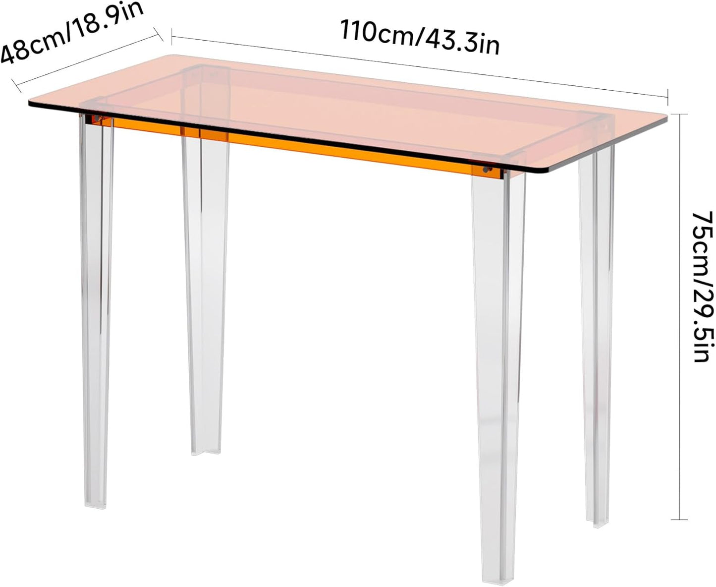 Acrylic Desk, Modern Study Table for Home Office - Extended Surface Multi-Purpose Console & Entryway Table, Sturdy Lightweight Design (42.5-inch, Orange)