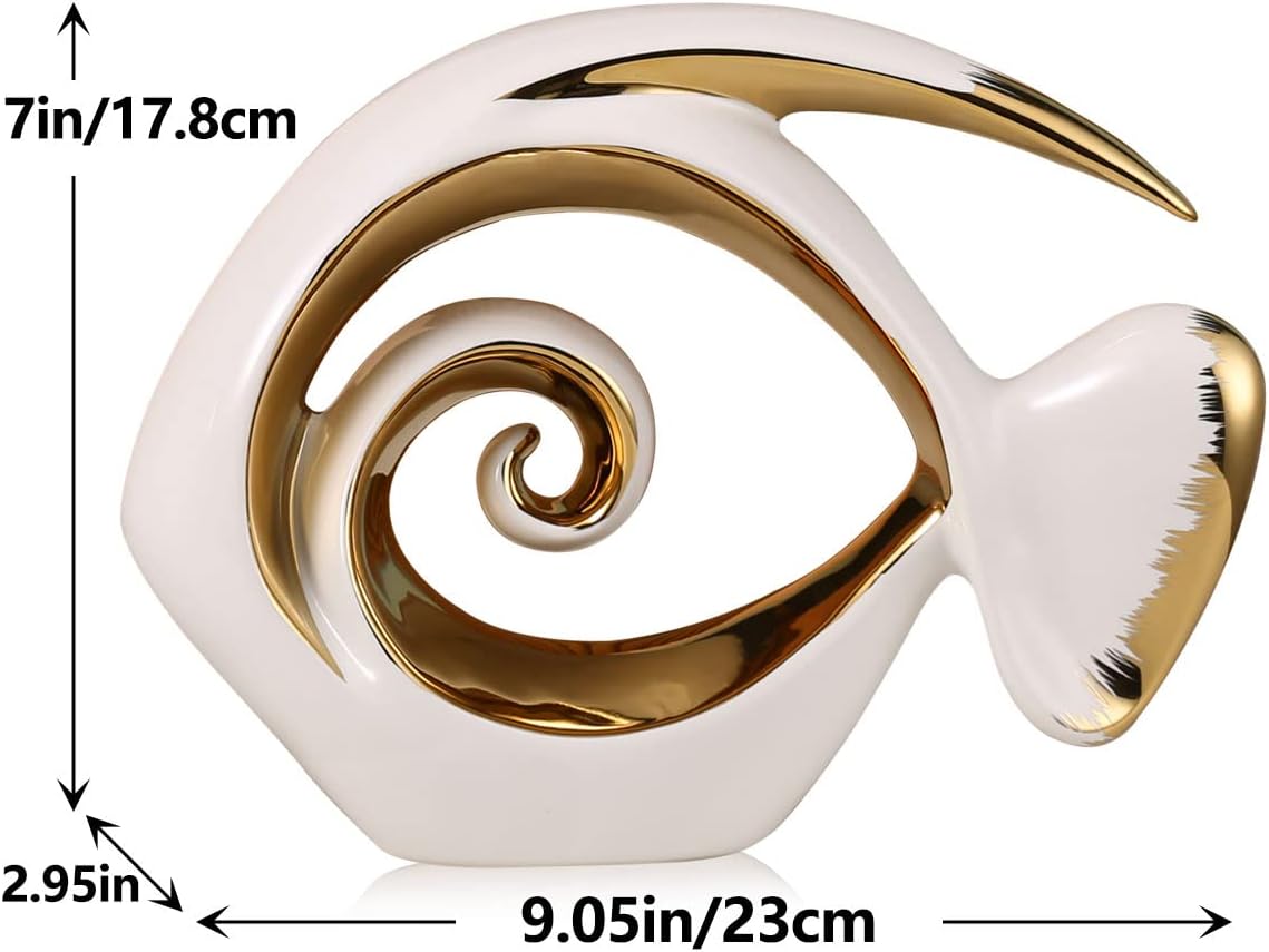 White Gold Ceramic Fish Figurines - Coastal Home Decor, Modern Ocean Centerpieces for Living Room, Dining Area, Bathroom, Office, Coffee Table, Beach House, Nautical, Seaside, Entrance, Shelf Display