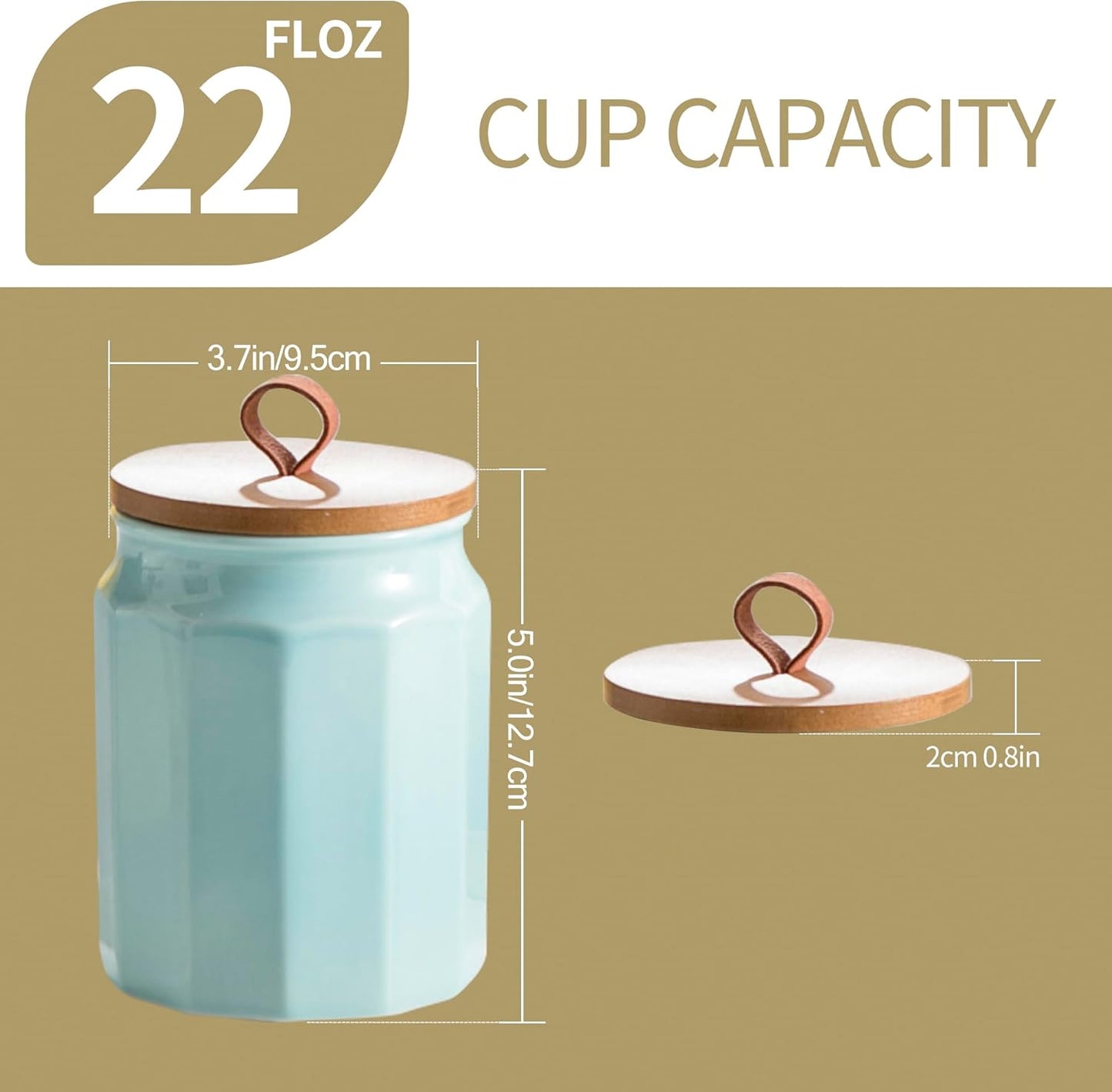 Canister Sets for Kitchen, Kitchen Canisters for Countertop with Airtight Wood Lid, Ceramic Food Storage Containers and Sugar Container for Coffee, Flour, Tea, Candy, Cookie, Spice