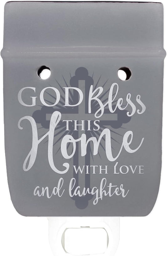 Elanze Designs God Bless This Home with Love Grey Stoneware Electric Plug-in Wax Tart Oil Warmer