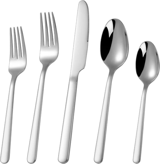 60 Piece Stainless Steel Silverware Set for 12, 18/10 Silverware Set, Flatware Set for 12, 18/10 Stainless Steel Flatware, Dishwasher Safe