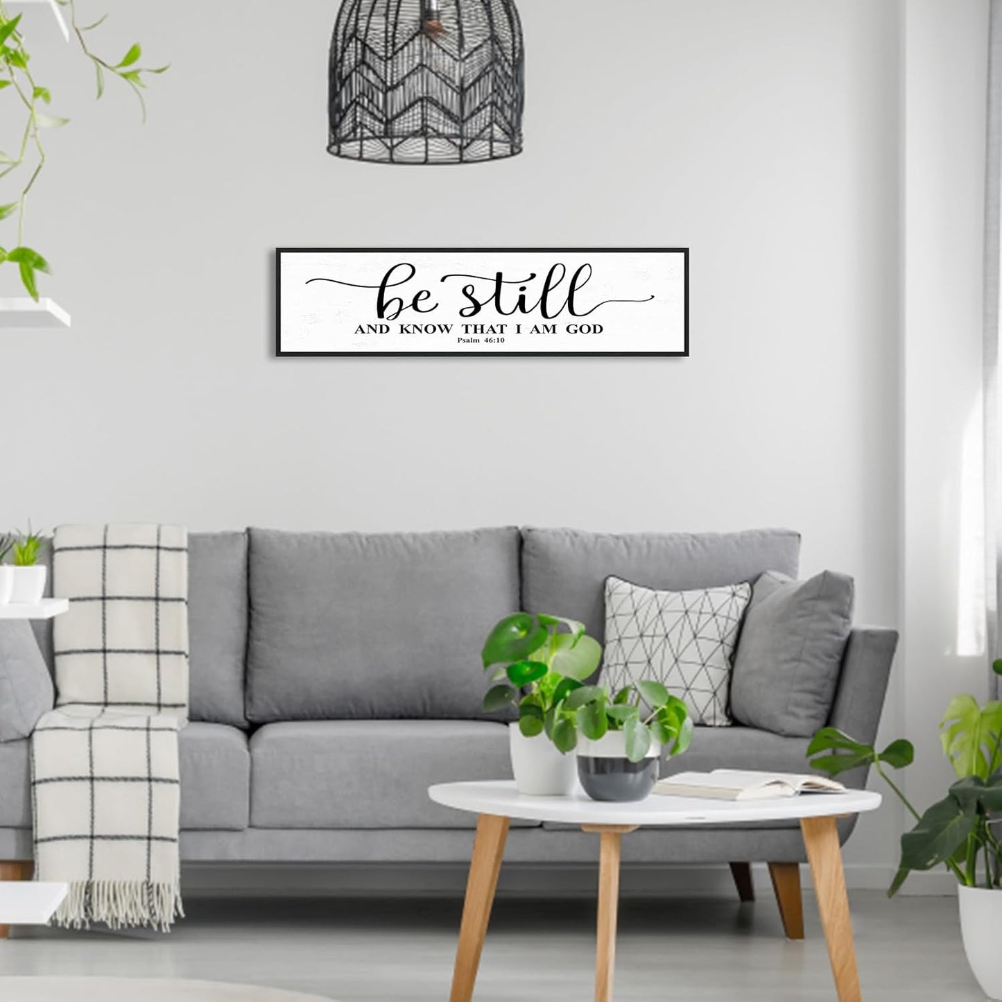 Be Still And Know That I Am God: Christian Bible Verse Wall Art Framed Scripture Sign Farmhouse Entryway Wall Hanging Plaque Religious Decor For Living Room Bedroom 12"X40"