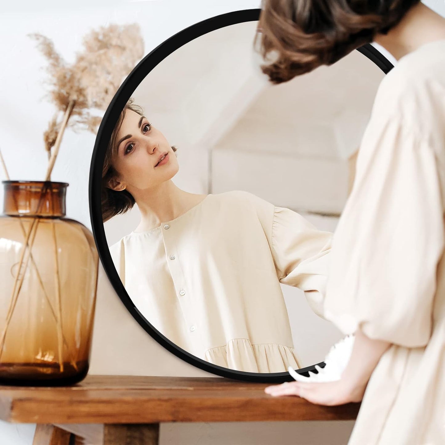 Fabuday Black Circle Mirror for Wall 22 inch - Round Mirror for Bathroom, Entryway, Living Room, Hallway, Bedroom Decor, Small Matte Frame Mirrors