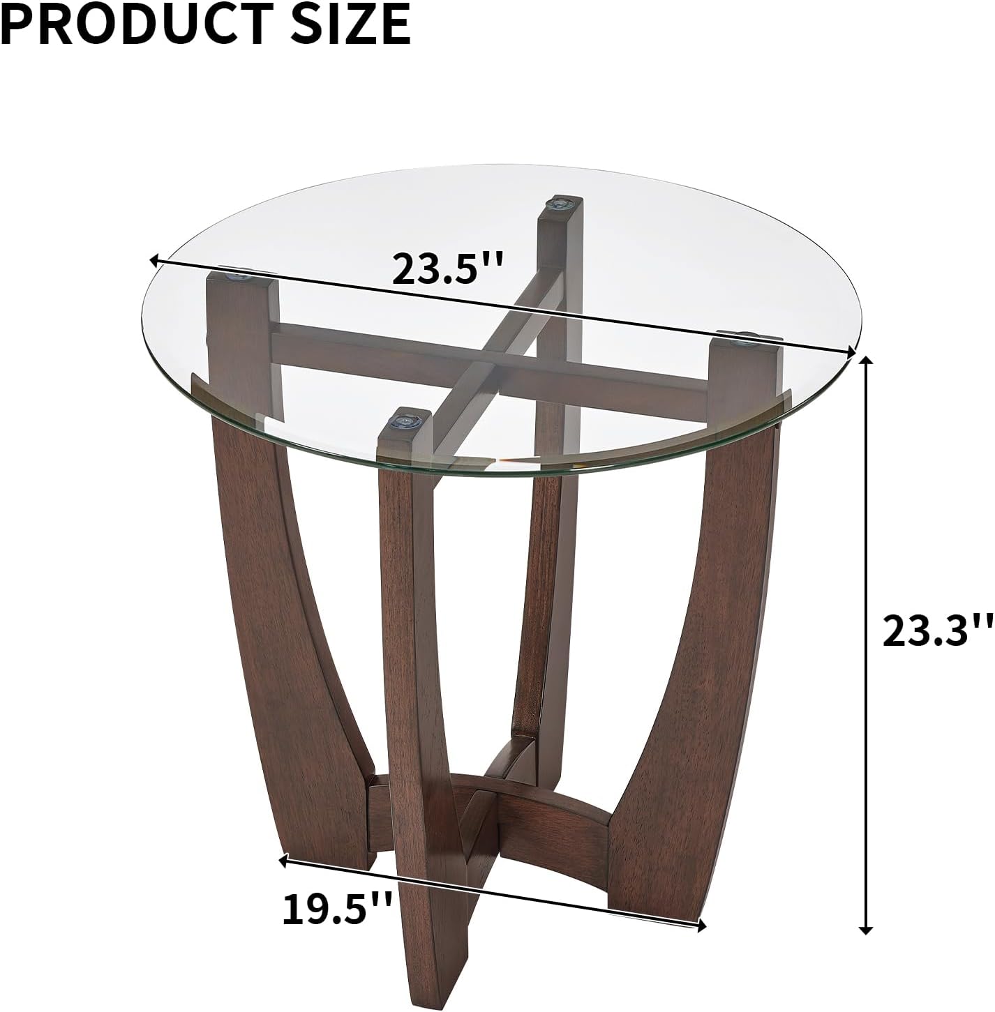 Glass End Table, 23.5" Round Side Tables with Tempered Glass Top Cross and Solid Wood Base Small Night Stand for Living Room Office Apartment Cherry