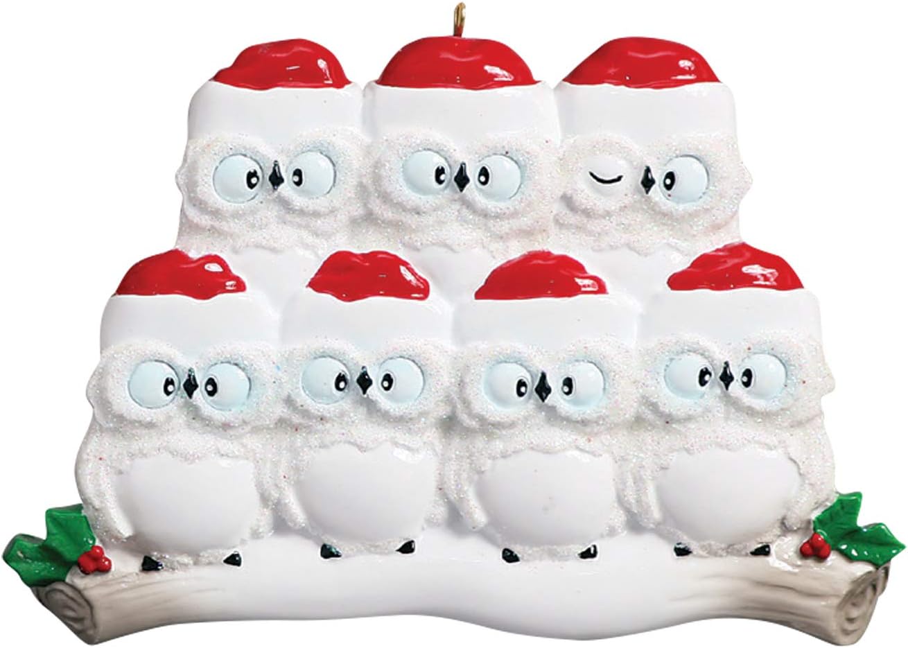 Owl Family of 7 Ornament 2025 Personalized Family Christmas Ornaments 2025 | White Holiday Keepsake Woodland Owls Personalized Tree Ornaments for Grandchildren, Siblings & Grandkids of Seven Ornament
