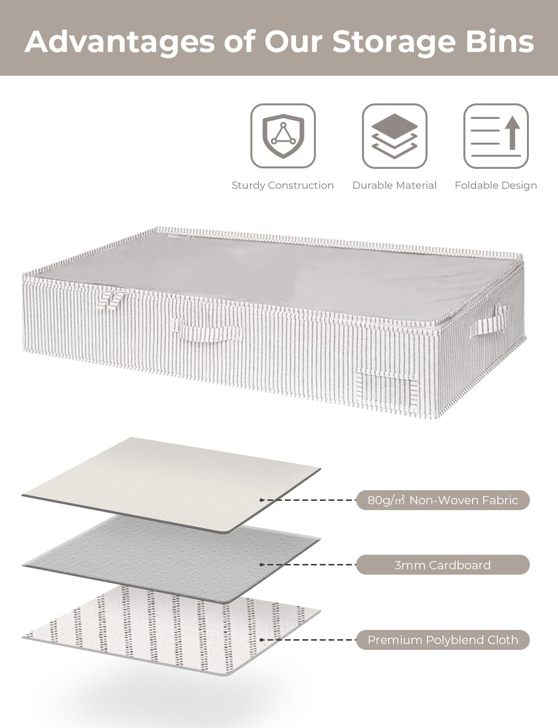 StorageWorks Large Under Bed Storage Containers with Handles and Label Holder, 2 Pack Ultra-thick Fabric Underbed Bins, Closet Organizer for Clothes, Blankets, Sweater