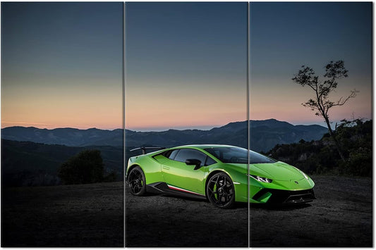 TUMOVO Large Various Types Big Pictures of Racing, Green Canvas Wall Art Framed Sports Car Boys Fast Car Cool Sports Poster 3 Panel 3D Diamond Print Painting - 40 x 20inch x 3 Panels