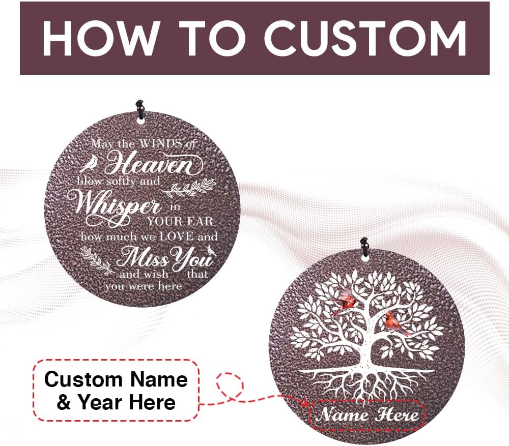 Sympathy Wind Chimes Life Tree, 36inch Personalized Memorial Wind Chimes, Cardinal Wind Chime for Loss of Loved Dad/Mom, Sympathy Gifts Memorial Gifts, Deep Tone Outdoor Decorations