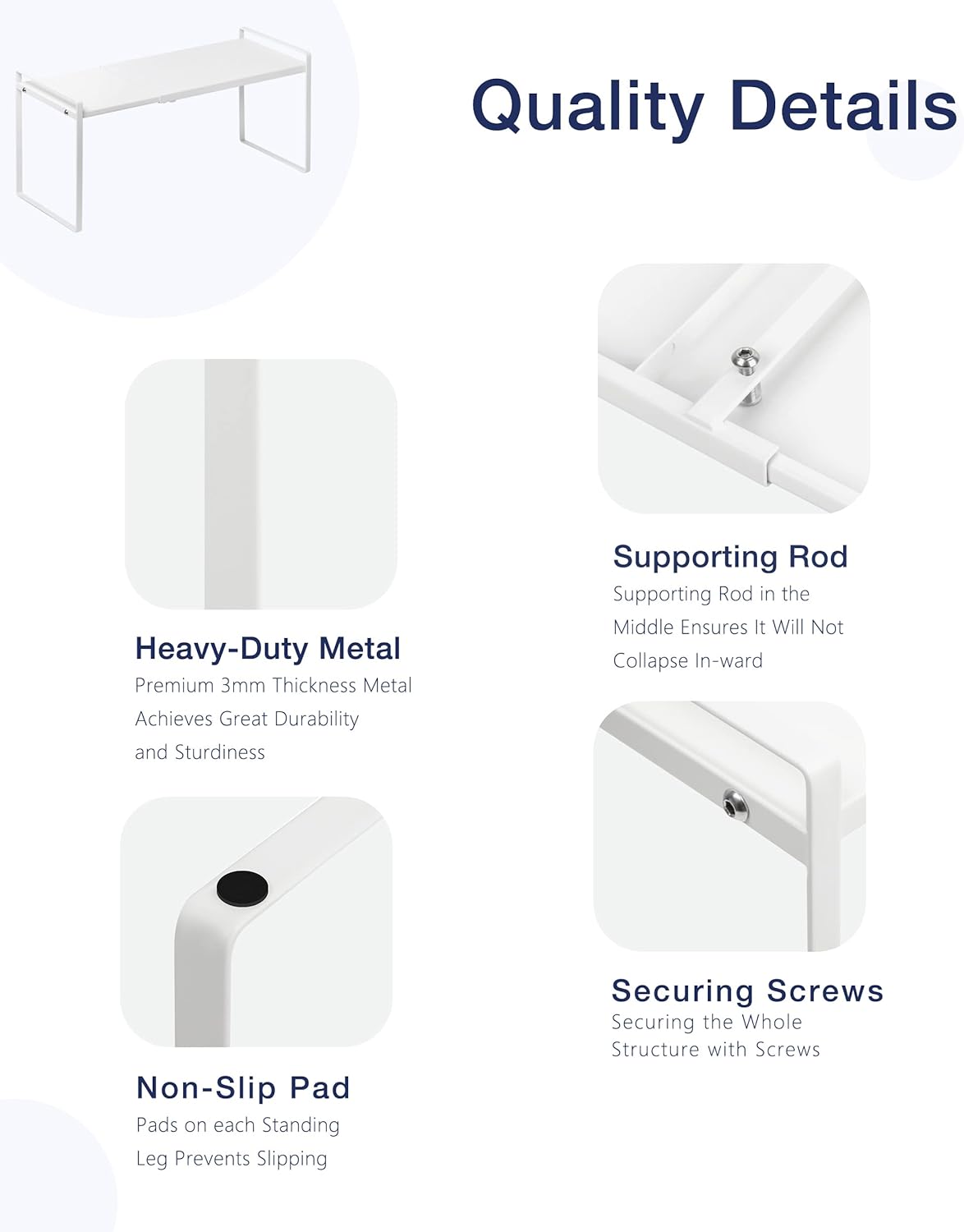 Nxconsu Expandable Cabinet Shelf Organizer Riser for Kitchen Pantry Cupboard Under Sink Countertop Home Storage Organization Rack Space Saver Freestanding Heavy Duty Nonslip Stackable White Large