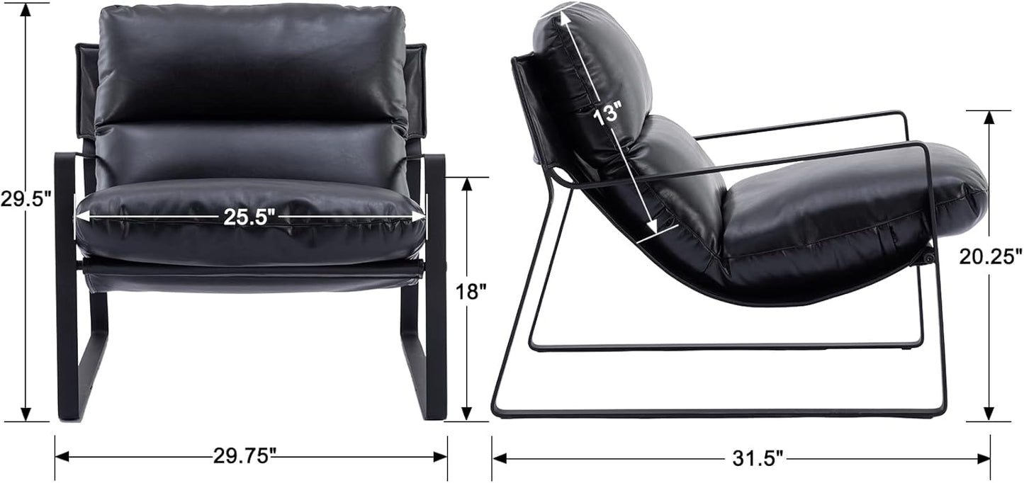 DUOMAY Mid-Century Accent Chair Armchair, Comfy PU Leather Leisure Chair Lazy Chair with Metal Leg for Living Room Bedroom Office Apartment, Black