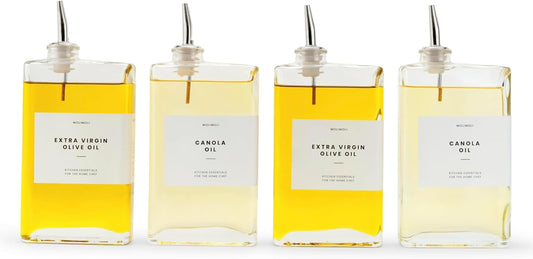 Molimoli Olive Oil Dispenser Bottle for Kitchen, Automatic Pourer, Glass Dispenser for Kitchen, Olive Oil Cruet, | Set of 4 - Silver