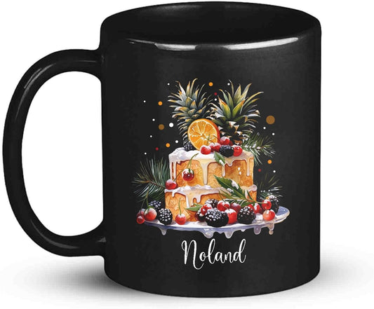 Personalized Christmas Decorative Mug - Fruit Cake Design Coffee Cup for Cake Lovers - Customized Black 11oz/15oz Cup for Daughter