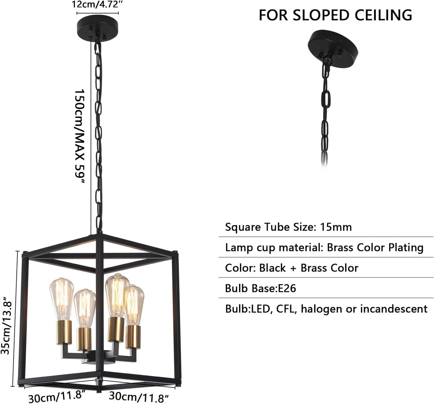 Lantern Pendant Light, 4-Light Gold Chandelier,Modernized Ceiling Hanging Light Fixture for Bedroom Kitchen Island Foyer Living Room Dining Room Hallway