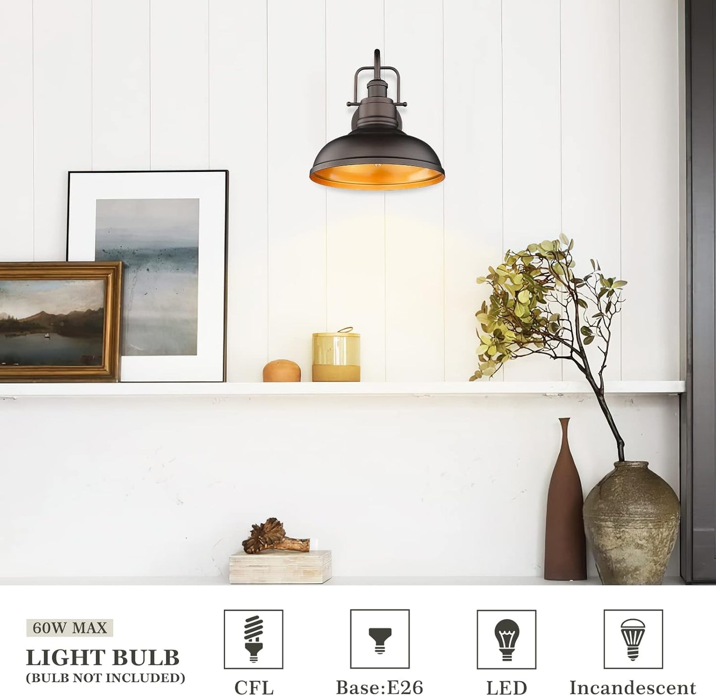 zeyu 11" Farmhouse Gooseneck Barn Light, Vintage Wall Light Sconce for Porch Warehouse Kitchen, Oil Rubbed Bronze Finish, 016-1B ORB