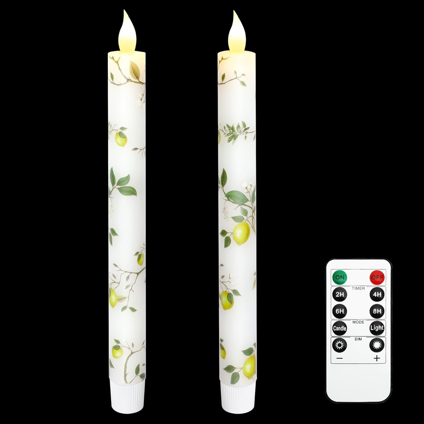 Lemon Flameless Taper Candles with Remote and Timer Flickering Flame Battery Operated Taper Candles for Home Bedroom Wedding Party Fall Christmas Summer Decor 9.6"