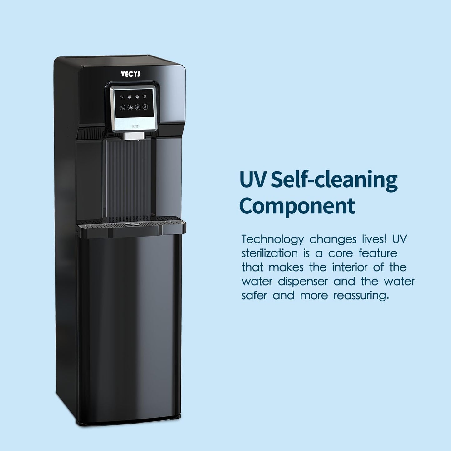 VECYS Bottom Loading Water Cooler with Ice Maker, Cold Water Supply with 18LBS Daily Ice Making, Compatible with 3 or 5 Gallon Bottles, Ideal for Home and Office (No Hot Water)