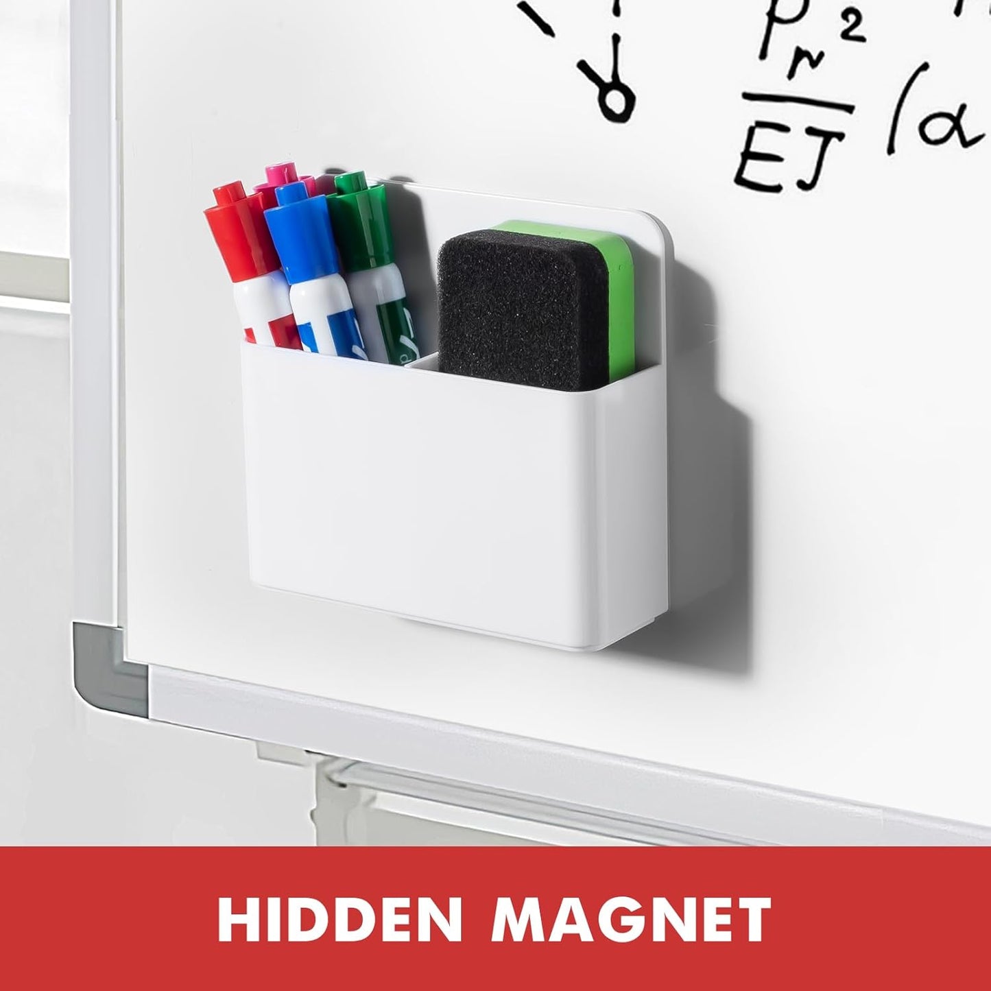 BEYGORM 2 Pack Plastics Magnetic Pen Holder for Refrigerator, Dry Erase Marker Holder for Whiteboard，Magnet School Locker Organizer Accessories, Pencil Cup, Pen Caddy, Classroom Organization(White)